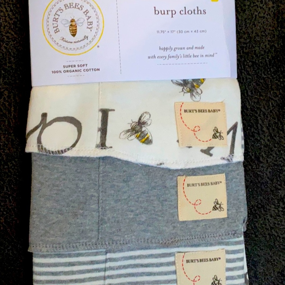 100% Organic Burts Bees Burp Cloths 3 pack